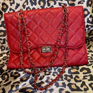 Red Quilted Flap Purse